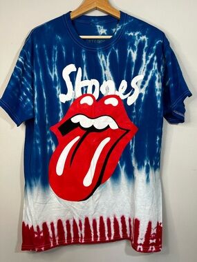 Rolling Stones Tie-Dye Concert T-Shirt Red White Blue 2019 No Filter Tour Mens L